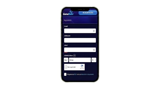 GameTwist regisztráció lépései mobilon